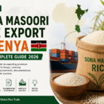 Premium Sona Masoori non-basmati rice grains packaged in burlap bags for international export markets.